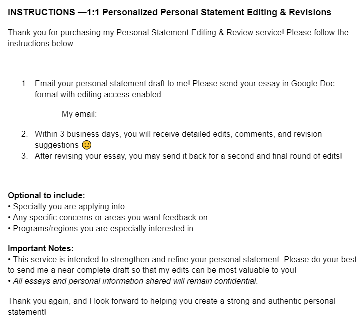 1:1 Personalized - Personal Statement Editing & Revisions